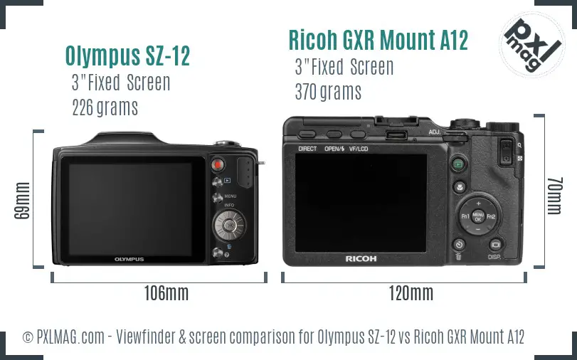 Olympus SZ-12 vs Ricoh GXR Mount A12 Screen and Viewfinder comparison