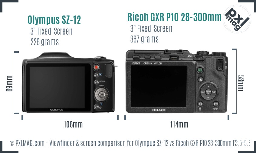 Olympus SZ-12 vs Ricoh GXR P10 28-300mm F3.5-5.6 VC Screen and Viewfinder comparison