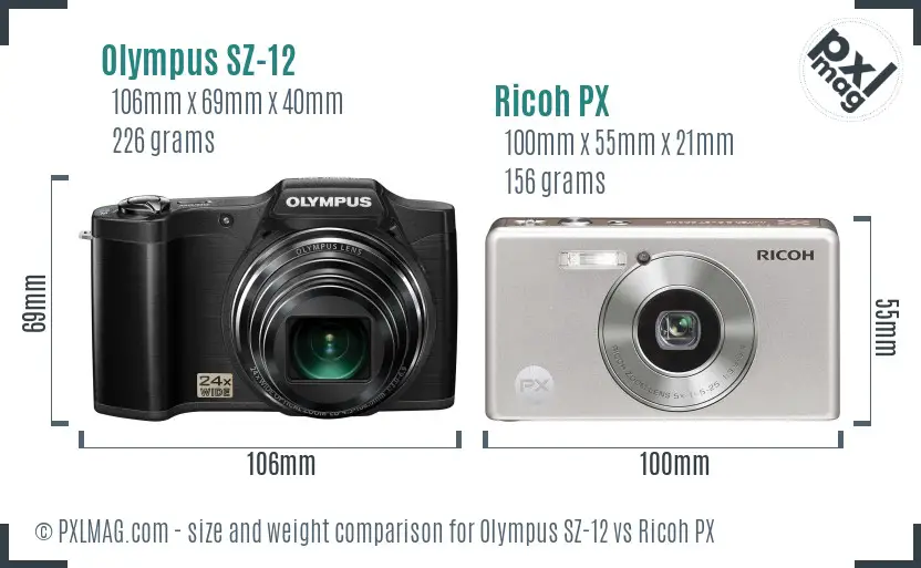Olympus SZ-12 vs Ricoh PX size comparison