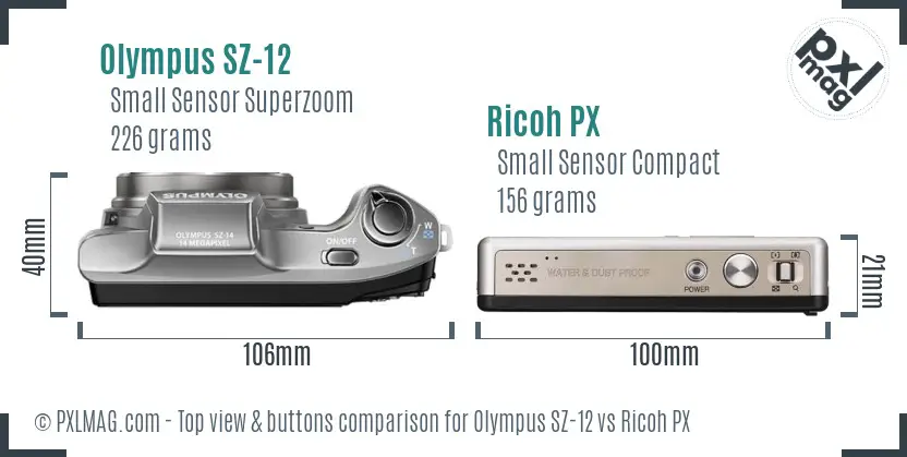 Olympus SZ-12 vs Ricoh PX top view buttons comparison