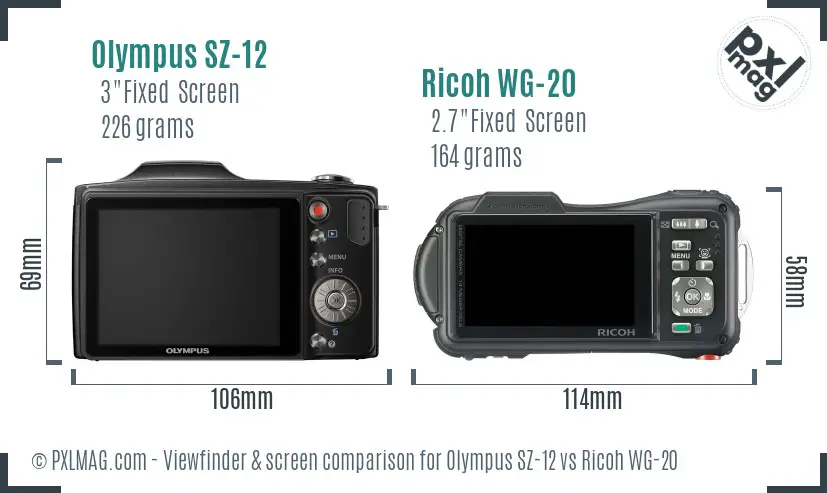 Olympus SZ-12 vs Ricoh WG-20 Screen and Viewfinder comparison