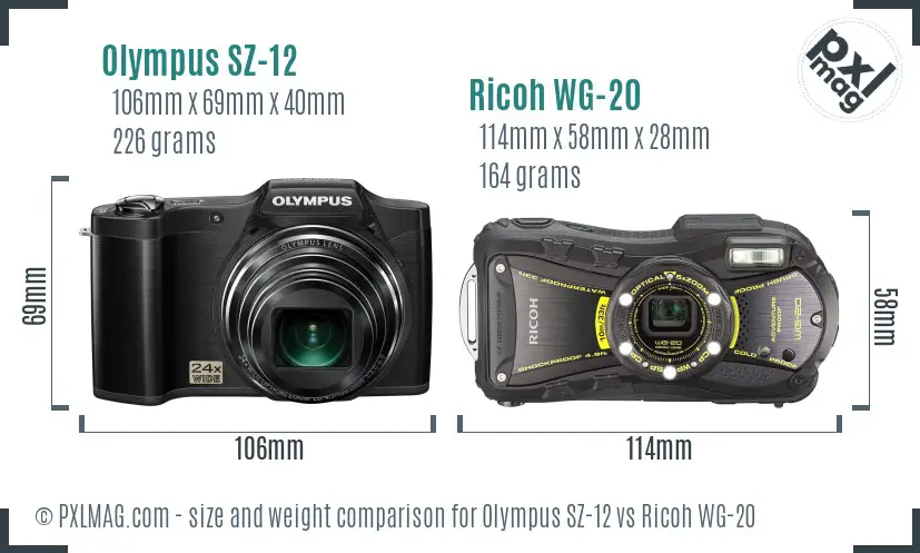 Olympus SZ-12 vs Ricoh WG-20 size comparison