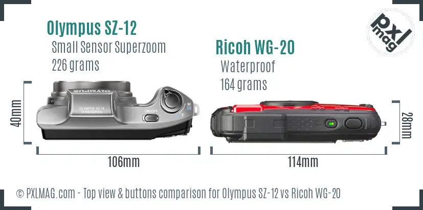 Olympus SZ-12 vs Ricoh WG-20 top view buttons comparison