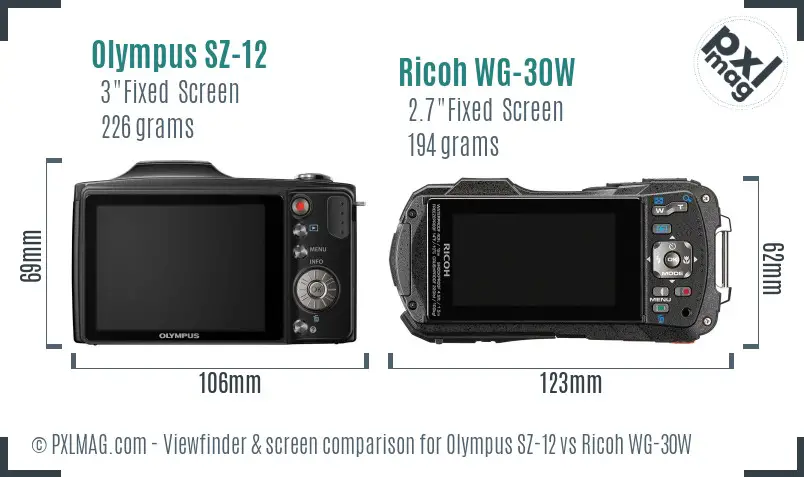 Olympus SZ-12 vs Ricoh WG-30W Screen and Viewfinder comparison