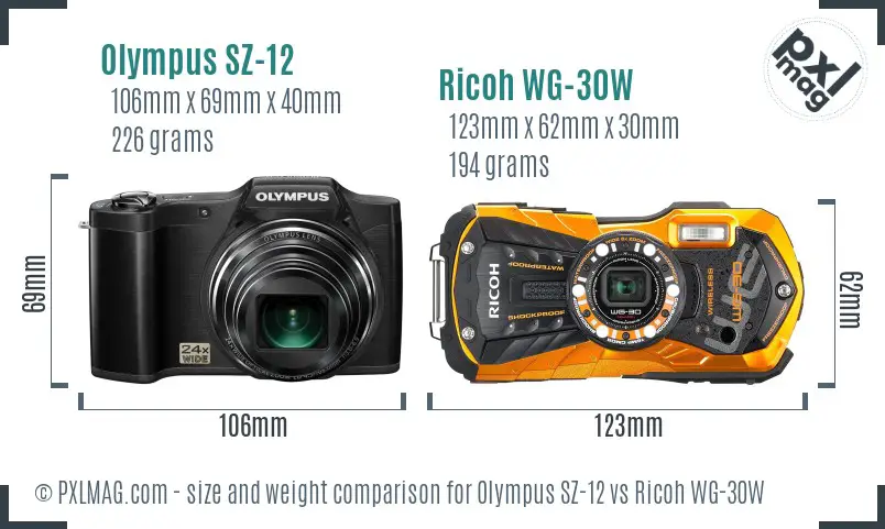 Olympus SZ-12 vs Ricoh WG-30W size comparison