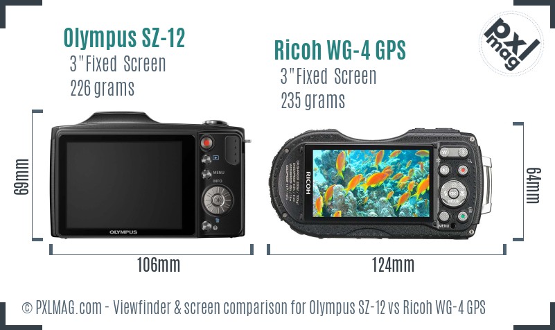 Olympus SZ-12 vs Ricoh WG-4 GPS Screen and Viewfinder comparison