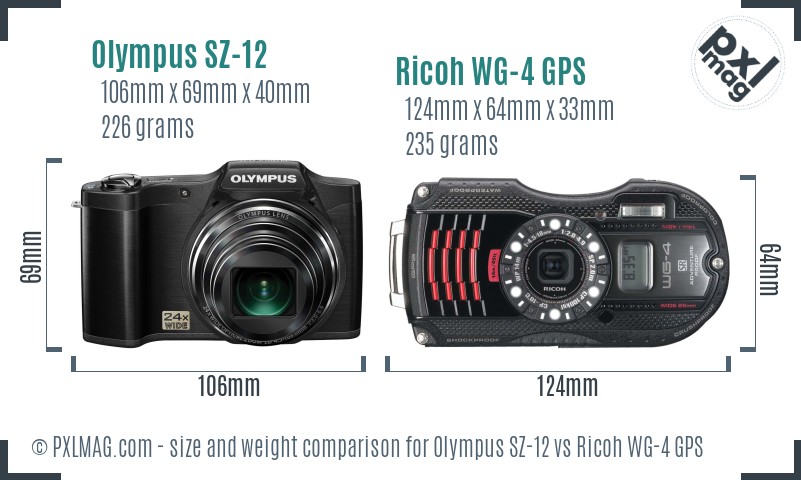 Olympus SZ-12 vs Ricoh WG-4 GPS size comparison