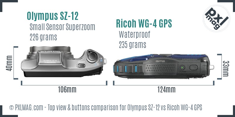 Olympus SZ-12 vs Ricoh WG-4 GPS top view buttons comparison