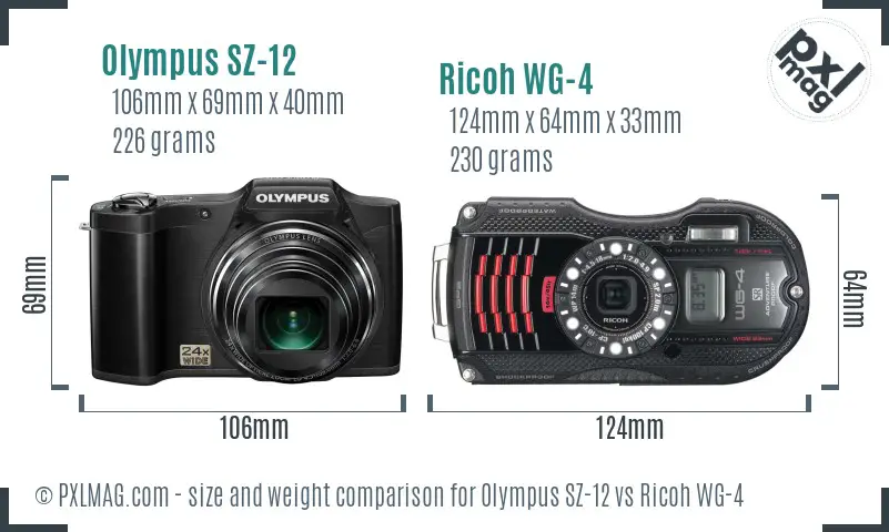 Olympus SZ-12 vs Ricoh WG-4 size comparison