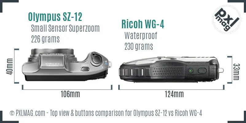 Olympus SZ-12 vs Ricoh WG-4 top view buttons comparison