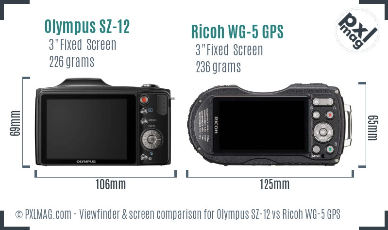 Olympus SZ-12 vs Ricoh WG-5 GPS Screen and Viewfinder comparison