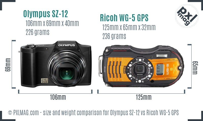 Olympus SZ-12 vs Ricoh WG-5 GPS size comparison