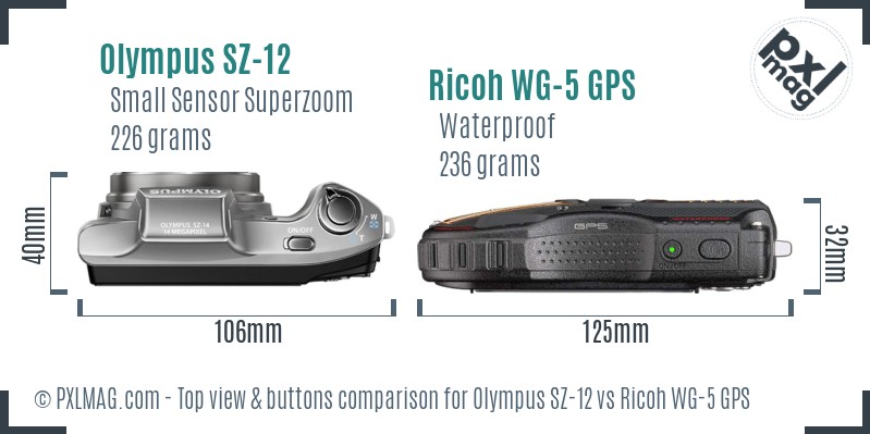 Olympus SZ-12 vs Ricoh WG-5 GPS top view buttons comparison