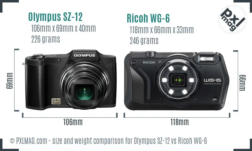 Olympus SZ-12 vs Ricoh WG-6 size comparison