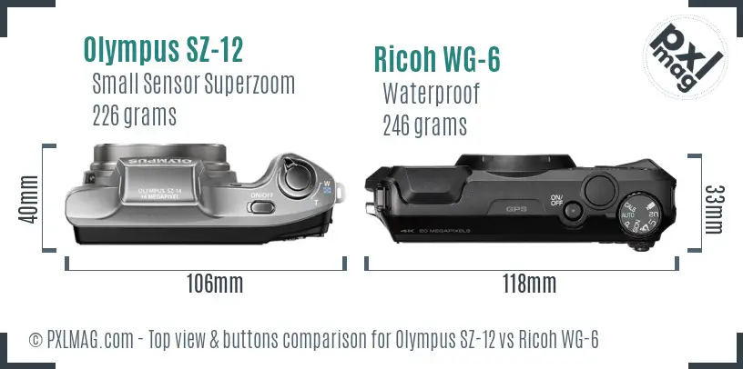 Olympus SZ-12 vs Ricoh WG-6 top view buttons comparison