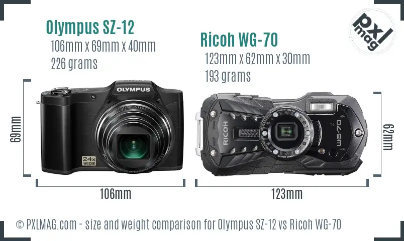 Olympus SZ-12 vs Ricoh WG-70 size comparison
