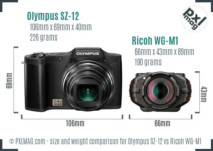 Olympus SZ-12 vs Ricoh WG-M1 size comparison