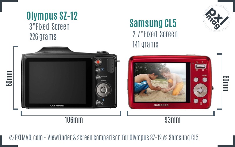 Olympus SZ-12 vs Samsung CL5 Screen and Viewfinder comparison