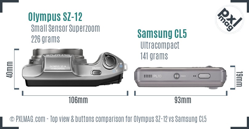Olympus SZ-12 vs Samsung CL5 top view buttons comparison