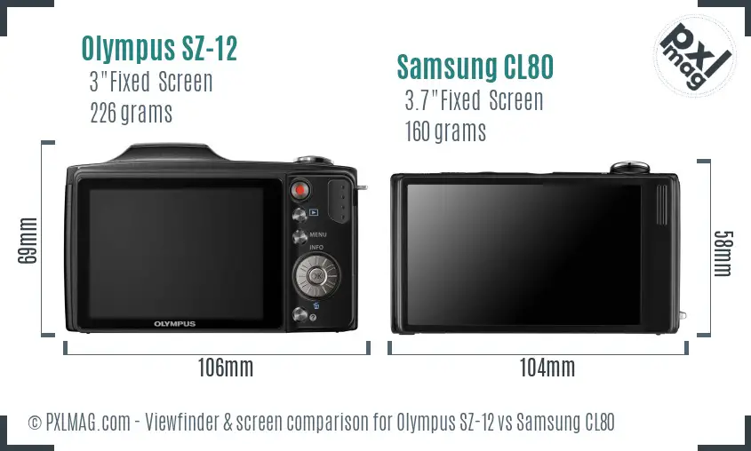 Olympus SZ-12 vs Samsung CL80 Screen and Viewfinder comparison