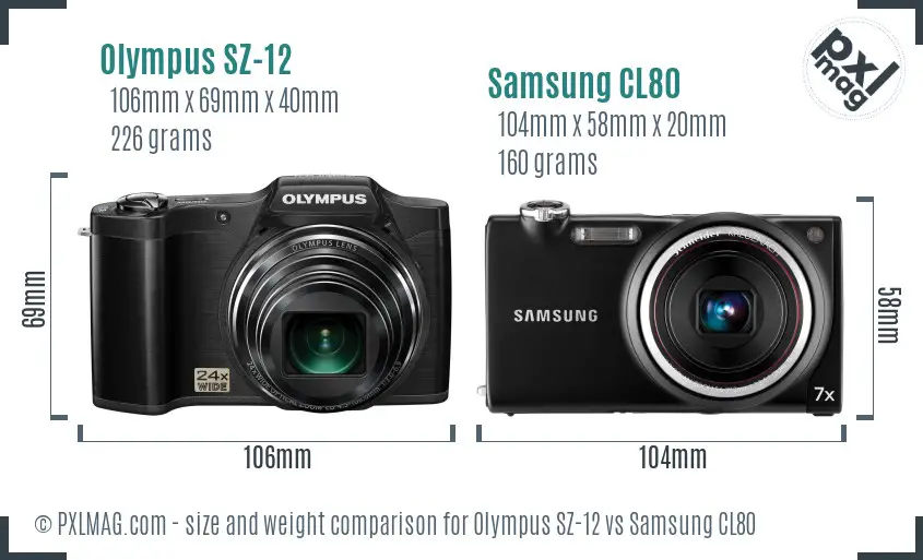 Olympus SZ-12 vs Samsung CL80 size comparison