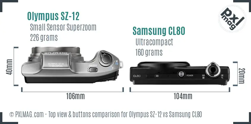 Olympus SZ-12 vs Samsung CL80 top view buttons comparison
