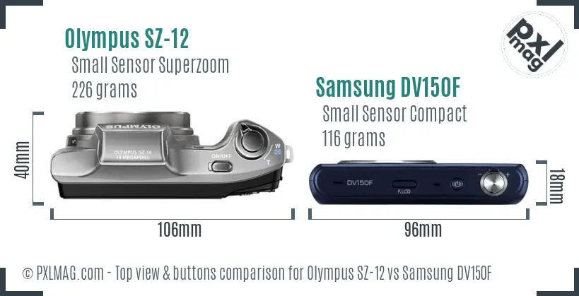 Olympus SZ-12 vs Samsung DV150F top view buttons comparison