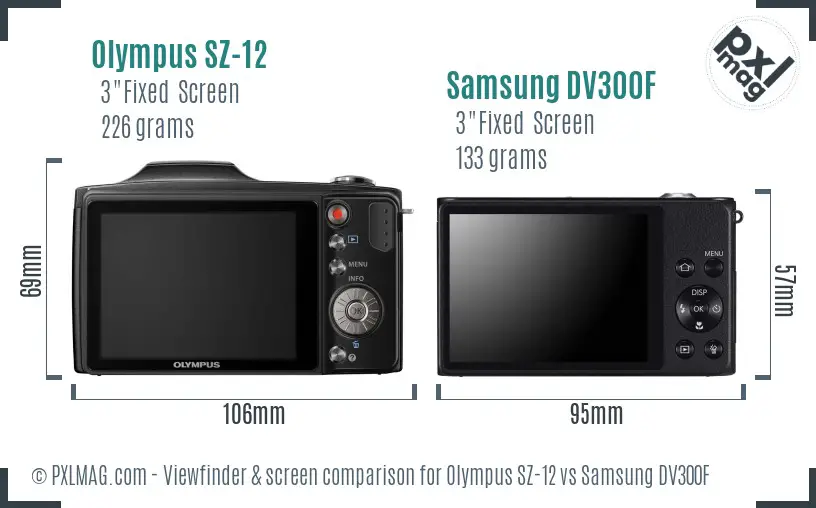 Olympus SZ-12 vs Samsung DV300F Screen and Viewfinder comparison