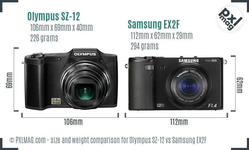 Olympus SZ-12 vs Samsung EX2F size comparison Olympus SZ-12 vs Samsung EX2F size comparison