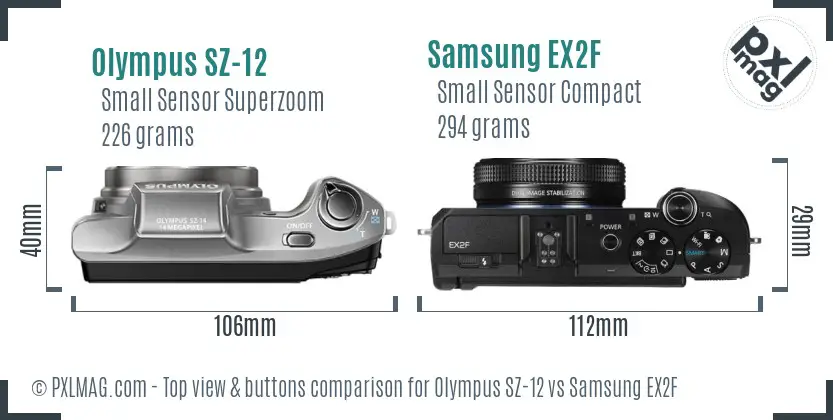 Olympus SZ-12 vs Samsung EX2F top view buttons comparison Olympus SZ-12 vs Samsung EX2F top view buttons comparison