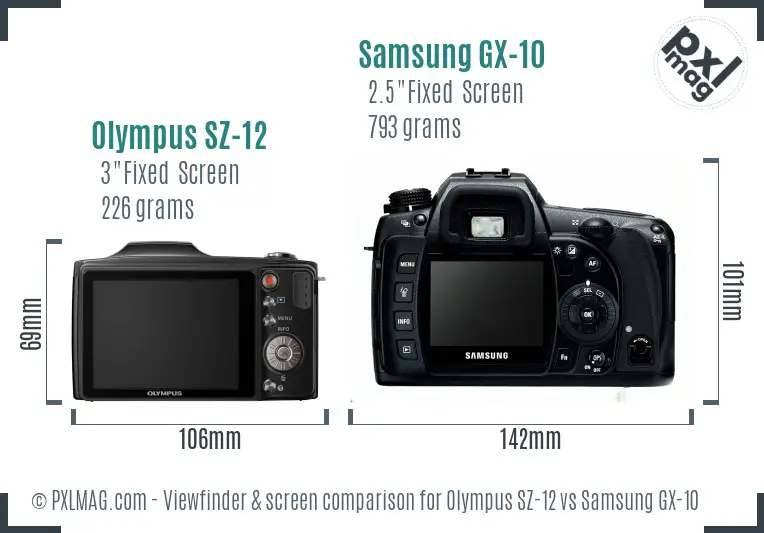 Olympus SZ-12 vs Samsung GX-10 Screen and Viewfinder comparison Olympus SZ-12 vs Samsung GX-10 Screen and Viewfinder comparison