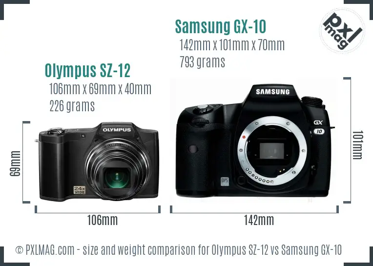 Olympus SZ-12 vs Samsung GX-10 size comparison Olympus SZ-12 vs Samsung GX-10 size comparison