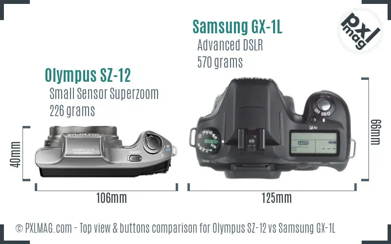 Olympus SZ-12 vs Samsung GX-1L top view buttons comparison