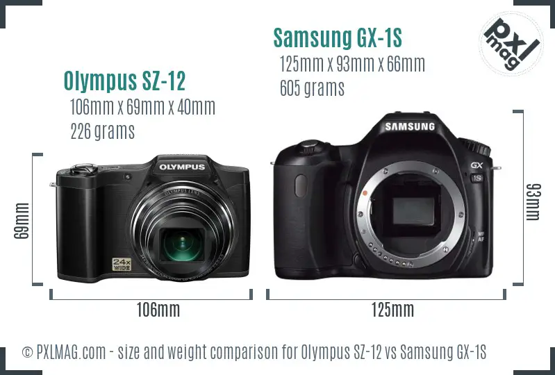 Olympus SZ-12 vs Samsung GX-1S size comparison