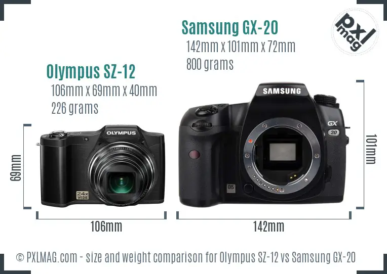 Olympus SZ-12 vs Samsung GX-20 size comparison