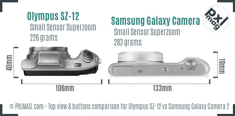 Olympus SZ-12 vs Samsung Galaxy Camera 2 top view buttons comparison