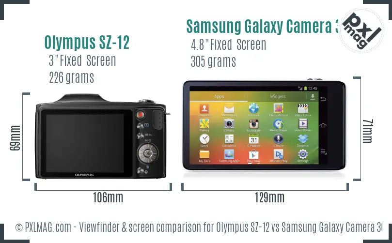 Olympus SZ-12 vs Samsung Galaxy Camera 3G Screen and Viewfinder comparison