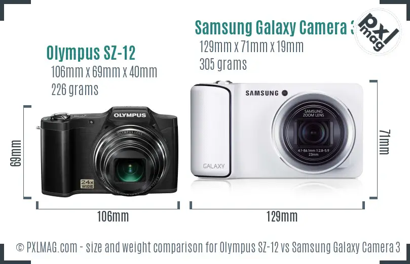 Olympus SZ-12 vs Samsung Galaxy Camera 3G size comparison
