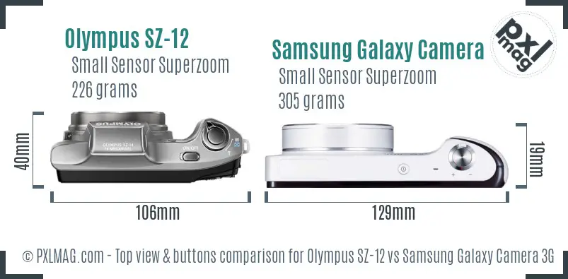 Olympus SZ-12 vs Samsung Galaxy Camera 3G top view buttons comparison