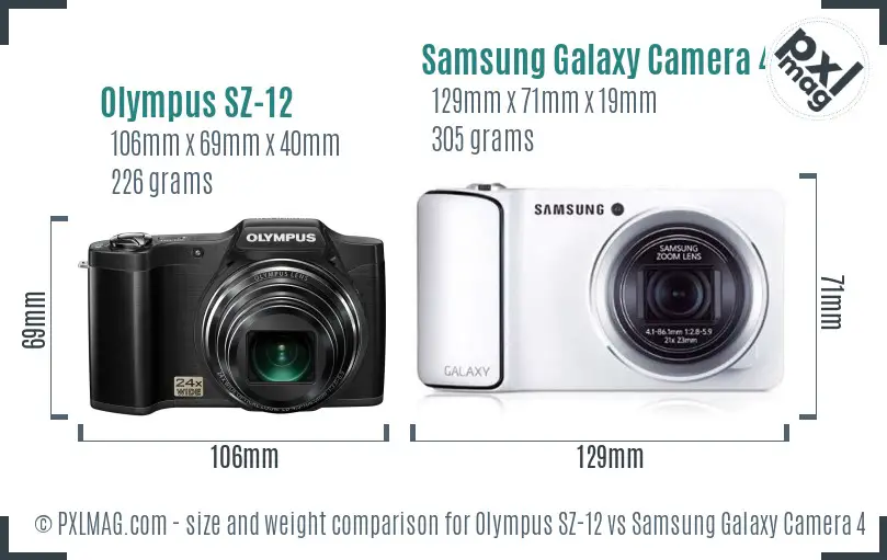 Olympus SZ-12 vs Samsung Galaxy Camera 4G size comparison