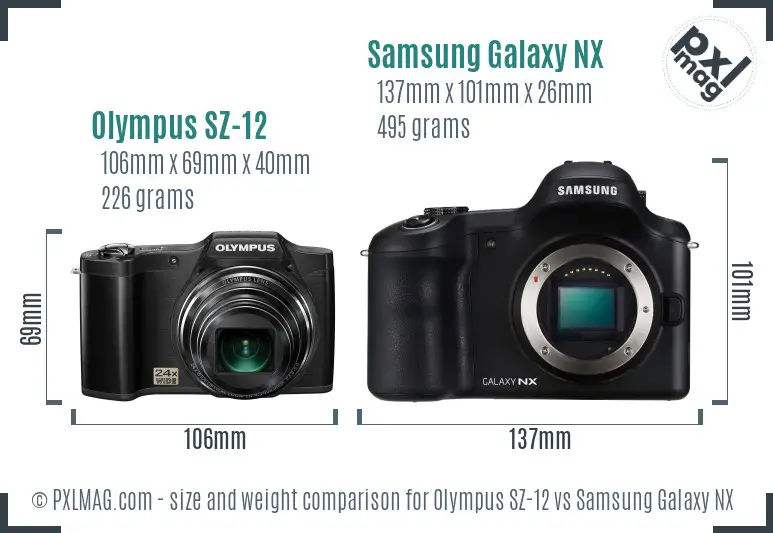 Olympus SZ-12 vs Samsung Galaxy NX size comparison