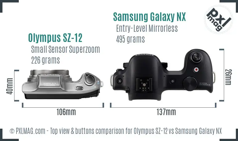 Olympus SZ-12 vs Samsung Galaxy NX top view buttons comparison