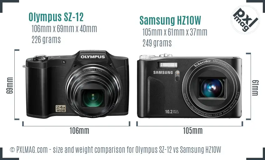 Olympus SZ-12 vs Samsung HZ10W size comparison Olympus SZ-12 vs Samsung HZ10W size comparison