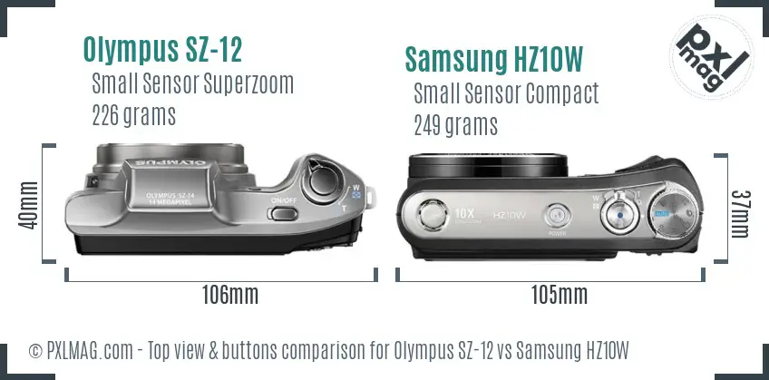 Olympus SZ-12 vs Samsung HZ10W top view buttons comparison Olympus SZ-12 vs Samsung HZ10W top view buttons comparison
