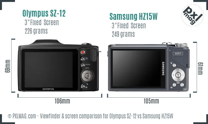 Olympus SZ-12 vs Samsung HZ15W Screen and Viewfinder comparison