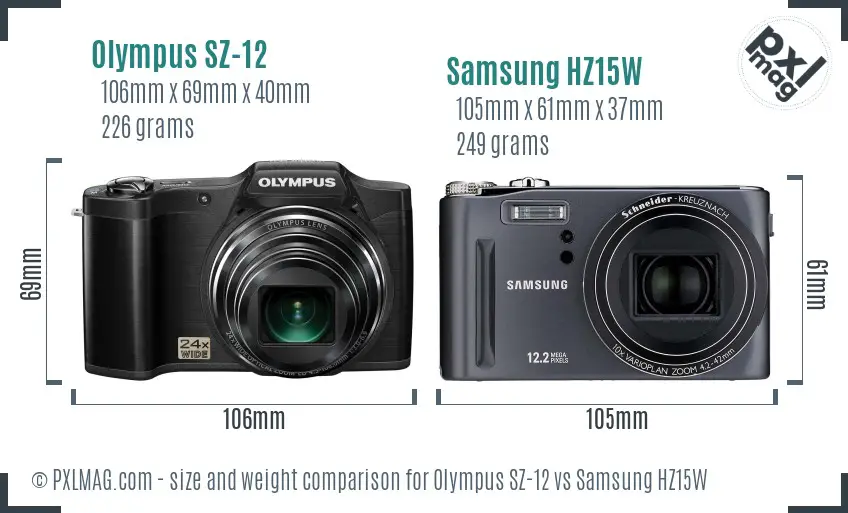 Olympus SZ-12 vs Samsung HZ15W size comparison