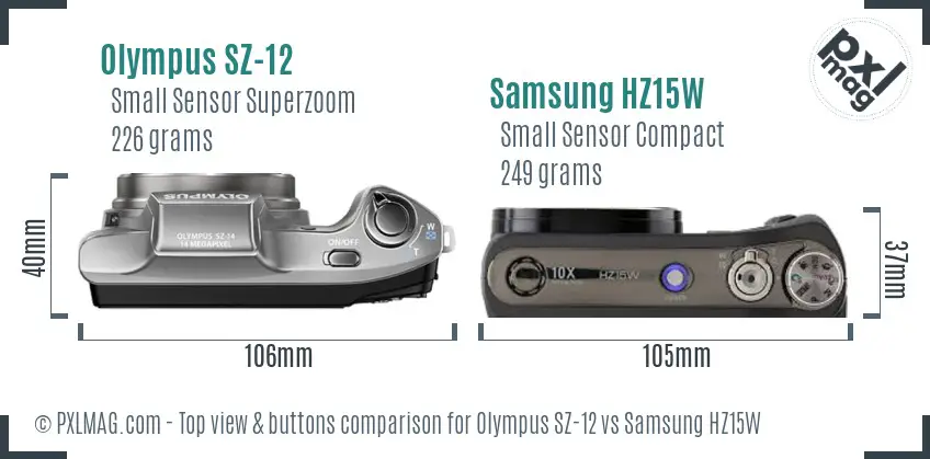 Olympus SZ-12 vs Samsung HZ15W top view buttons comparison