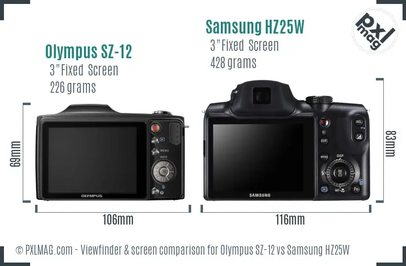 Olympus SZ-12 vs Samsung HZ25W Screen and Viewfinder comparison