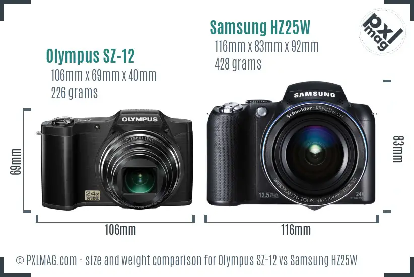 Olympus SZ-12 vs Samsung HZ25W size comparison