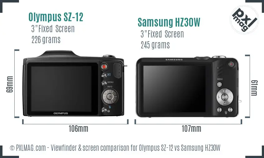 Olympus SZ-12 vs Samsung HZ30W Screen and Viewfinder comparison